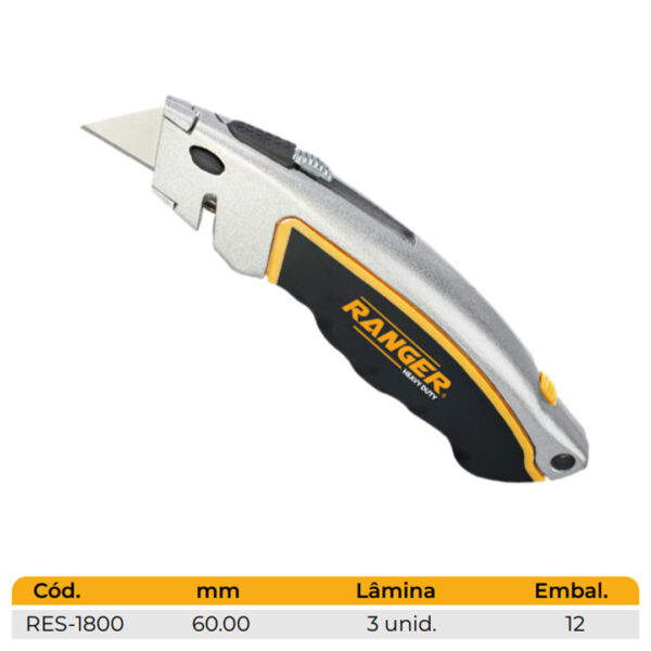 ESTILETE TRAPEZOIDAL DOBRÁVEL 18mm com 3 lâminas (RES-1800) - Image 2