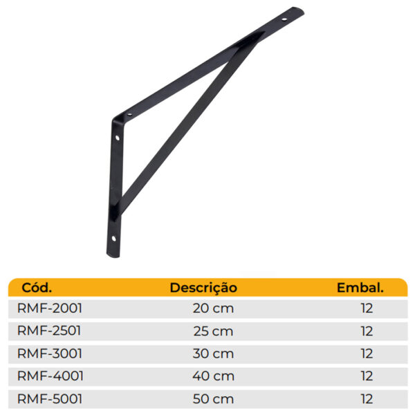 SUPORTE PARA PRATELEIRA (MÃO FRANCESA) PRETA (RMF-2001/2501/3001/4001/5001) - Imagem 2